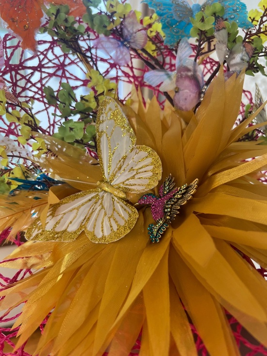 Spring/Kentucky Derby Yellow and Colorful Spring Butterflies, oversized gold sil main image 6